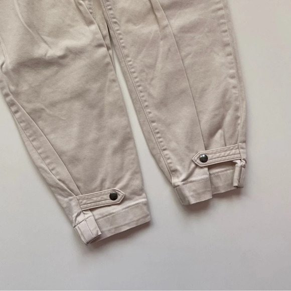 EXPRESS High Waisted Stretch Straight Cropped Cinched Hem Utility Pant in Beige - Picture 7 of 13
